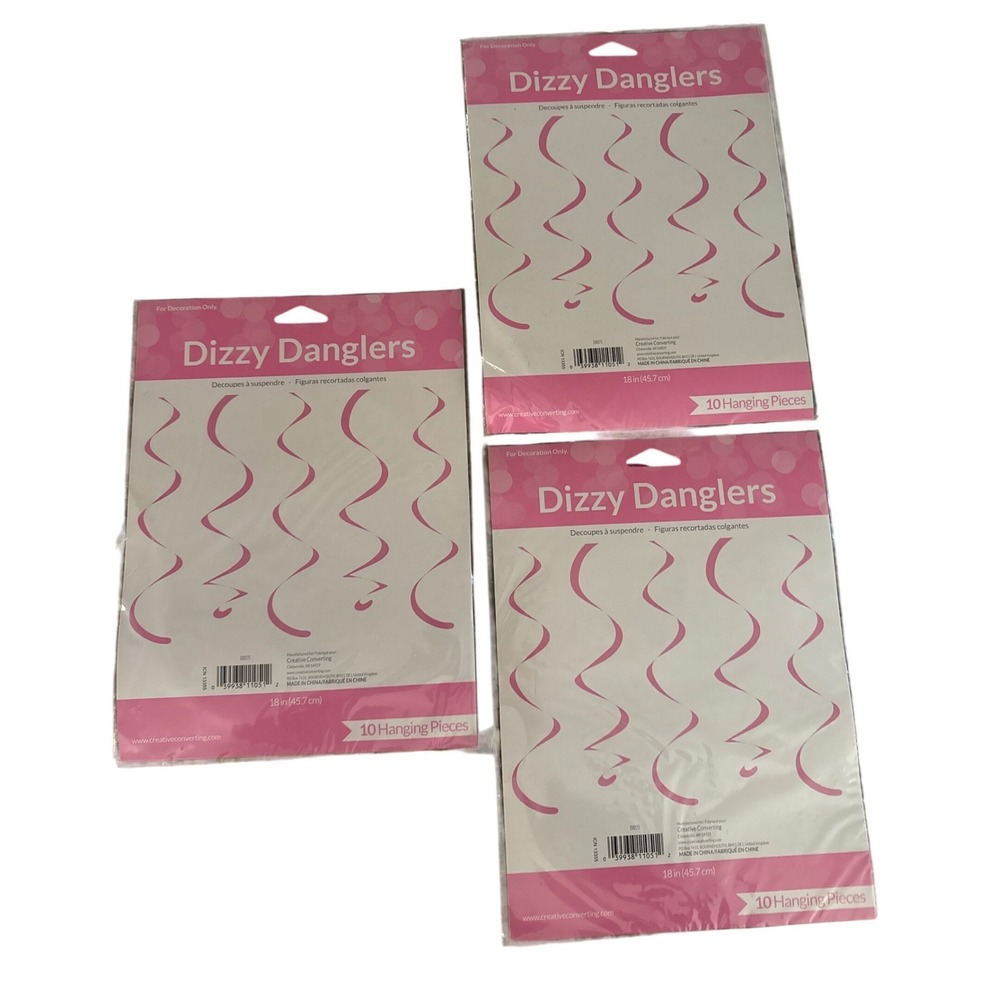 Creative Converting Dizzy Danglers Pink Hanging Swirl Decorations 18in 30ct Lot